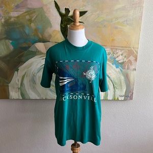 Vintage Jacksonville Fl Nautical Single Stitch Teal Tshirt medium